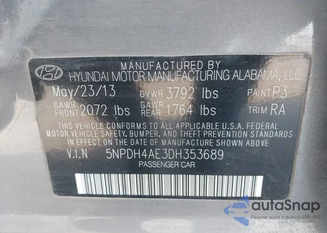2013 Hyundai Elantra Gls from USA, damaged, VIN 5NPDH4AE3DH353689